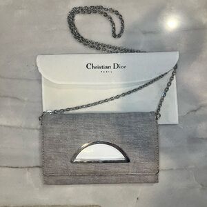 Christian Dior Authentic Gray Denim Malice Y2K Wallet on Chain Crossbody Bag